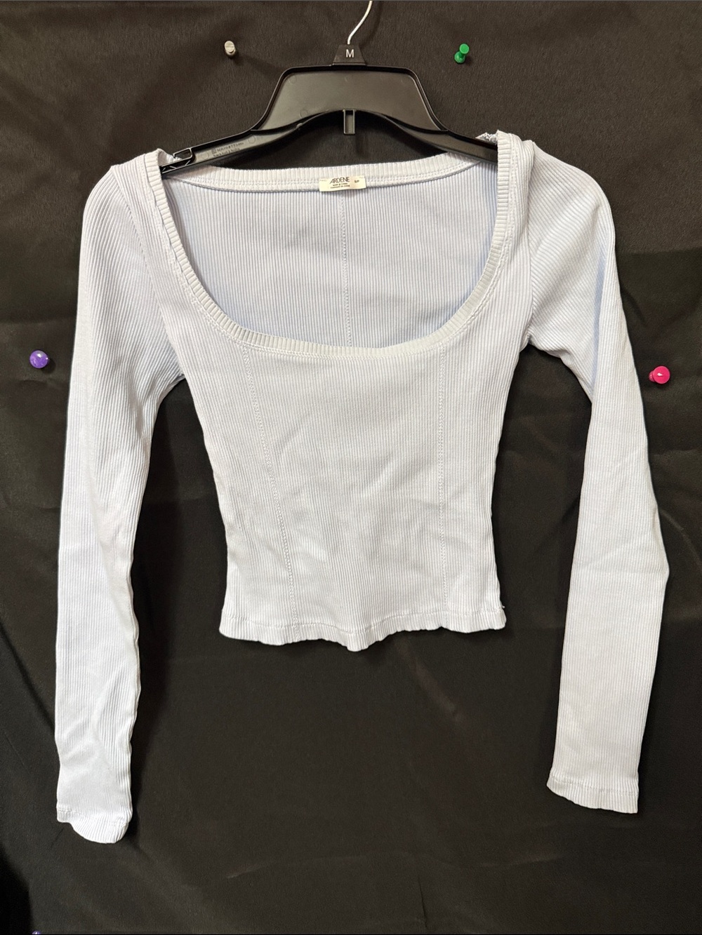 Ardene Blue Ribbed Scoop Neck Long Sleeve Top